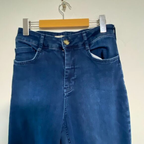 PILCRO Women's Wash Blue Denim Medium Wide-Leg Cropped Pants Size 28 - Picture 3 of 11